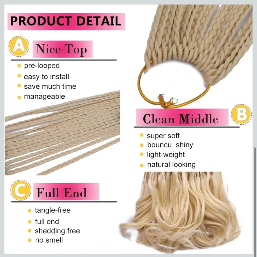 French Curl Goddess Crochet Box Pre Looped Braids / Extensions / Curly Ends #613